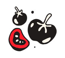 Black and red stylized tomatoes on a white background
