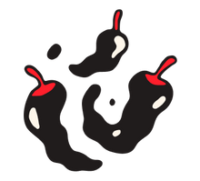 Black and red chili pepper icons on a white background