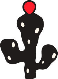 Black cactus with red center on a white background