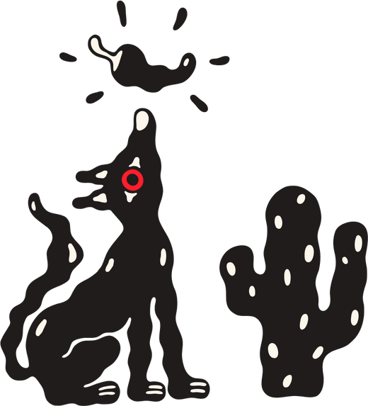 Black abstract dog and cactus illustration on a white background