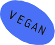 Blue pill-shaped object with 'VEGAN' text on a white background